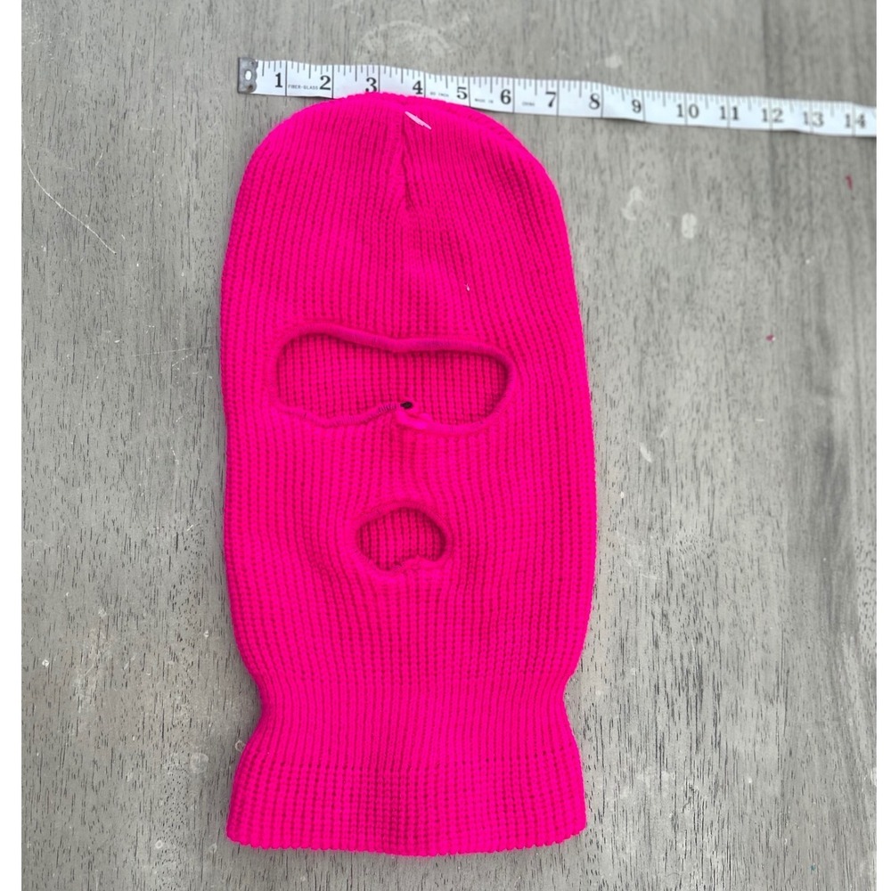 Neon Hot Pink 3 Hole Knit Balaclava Full‎ Face Mask Winter Ski Beanie Mask - Picture 4 of 6